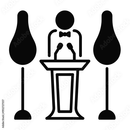 Black Solid Icon for Mayor, Vector Illustration Representing Municipal Leadership, Government Official