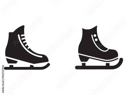 Ice skates pair black silhouette graphic isolated on white background for sports and hobbies concepts