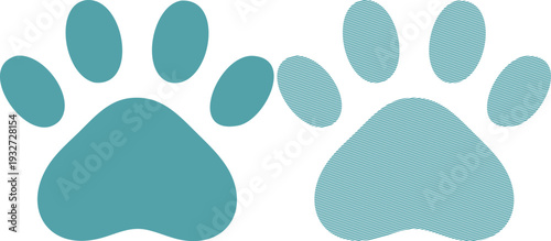 Two teal paw prints one solid one striped animal 15