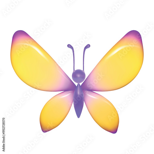 Colorful butterfly isolated on white background. Spring and summer vector element. 3d vector illustration