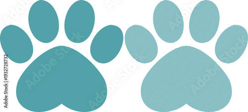 Two teal paw prints one solid one striped animal 18