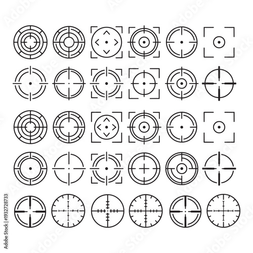 Black precision target aim crosshair icon set
