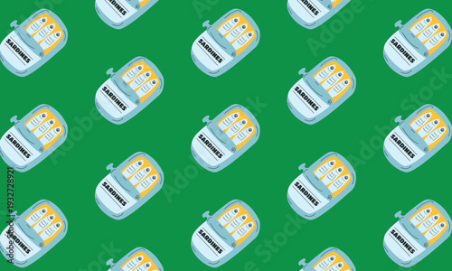 Italian cuisine pattern background with canned sardines illustration