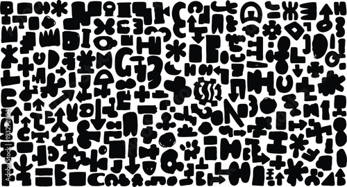 Hand drawn design elements collage various illustrative typography styles