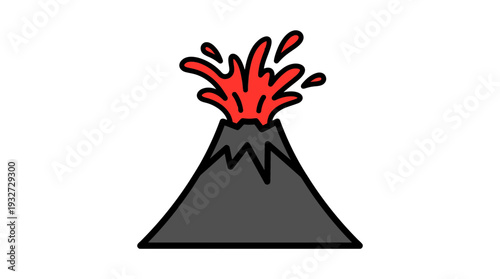 Cartoon volcano erupting with red lava on white background