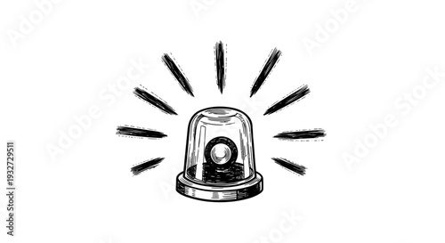 Hand-drawn siren light with radiating lines, sketch style, white background