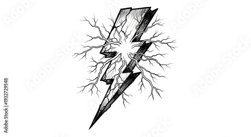 Lightning bolt cracked sketch with branching energy
