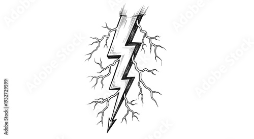 Lightning bolt sketch with branching energy