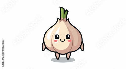 Cartoon illustration of a smiling onion with a cheerful face and green sprouts on top, against a clean white background with a playful mood.