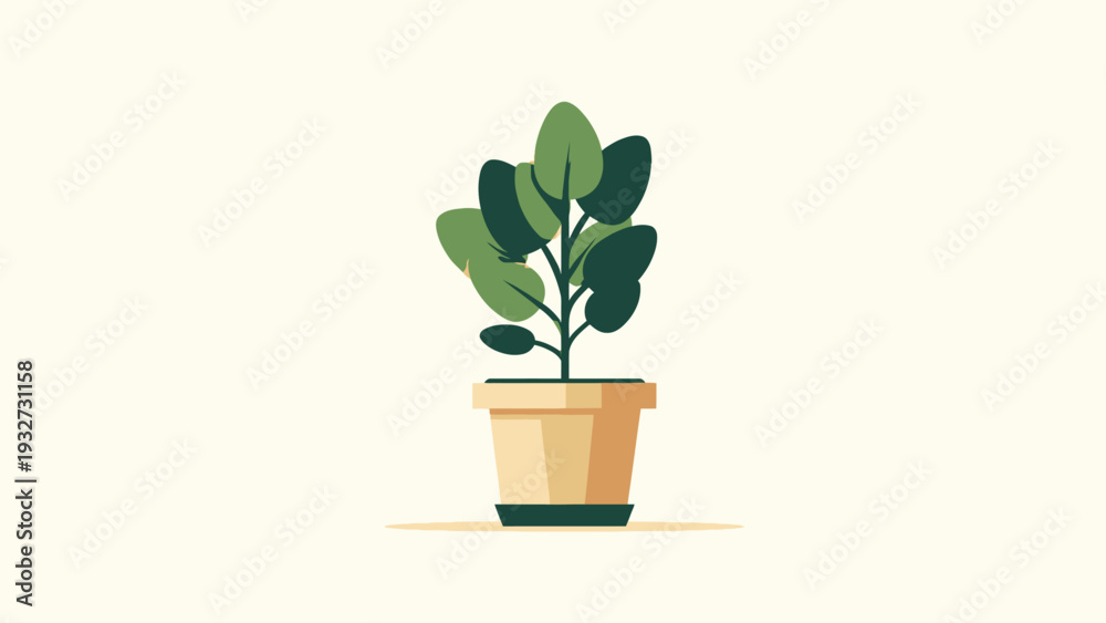 Obraz premium Potted green plant with large leaves in a terracotta-colored pot