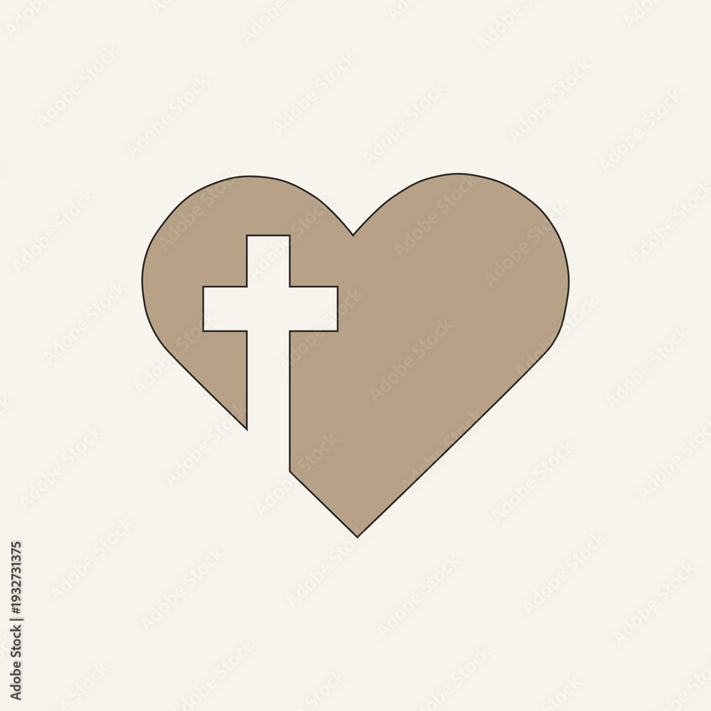 Obraz premium Heart with Cross Christian Faith Symbol, Devotion and Spiritual Commitment Minimalist Neutral Illustration