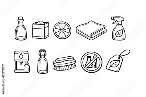 Eco-friendly, cleaning line icon set. Sustainable, household icons collection in outline style