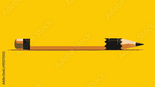 A broken pencil with a yellow body, representing a creative block or lack of inspiration in a minimalist, flat style illustration