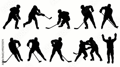 Dynamic Ice Hockey Vector Silhouettes and Illustrations | Black and White Hockey Vector Players, Goalie, Skating, Shooting, Celebrating, Victory Emblem, Sports Clipart Design Assets