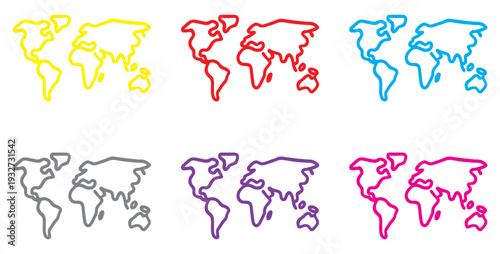 world map outline icon set for global travel and geography