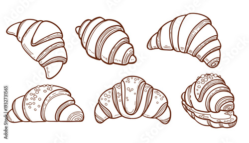 French baguettes line art on white background