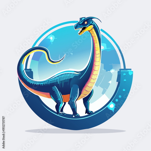 Majestic 3D vector esports logo featuring a towering Brachiosaurus silhouette