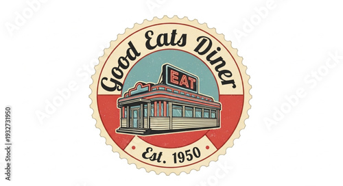Vintage diner logo with retro design, featuring the words Good Eats Diner and Est. 1950.