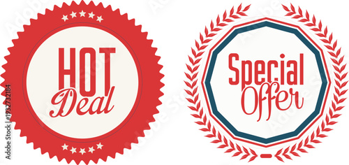 Hot deal and special offer stickers on white background