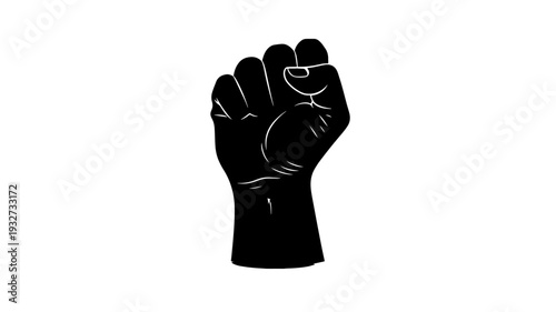 Clenched Fist Silhouette on WHITE BACKGROUND – Unity and Strength Hand Vector Icon