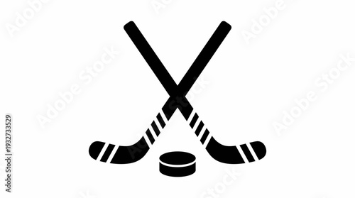 Crossed Hockey Sticks with Puck Vector Illustration | Black and White Hockey Stick Vector, Colorful Sports Equipment Clipart, Symbolic Ice Hockey Logo and Decorative Graphic Design Assets