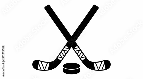 Crossed Hockey Sticks with Puck Vector Illustration | Black and White Hockey Stick Vector, Colorful Sports Equipment Clipart, Symbolic Ice Hockey Logo and Decorative Graphic Design Assets