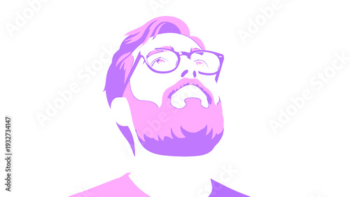 Illustration of man with beard and glasses.