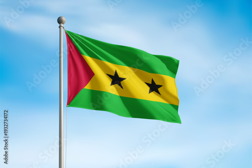 Sao Tome and Principe National Flag Waving In Wind