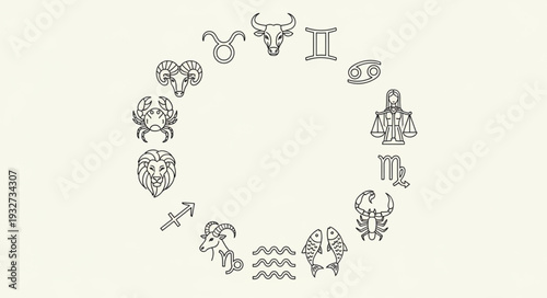 Zodiac Signs in a Circular Arrangement Depicting Astrological Symbols.