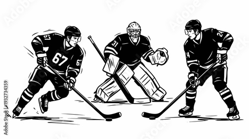 Dynamic Ice Hockey Vector Silhouettes and Illustrations | Black and White Hockey Vector Players, Goalie, Skating, Shooting, Celebrating, Victory Emblem, Sports Clipart Design Assets