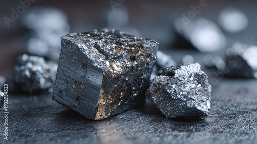 textured close up of valuable lithium ore crystals on granite with metallic shine highlighting natural mineral resource used in clean energy transition and battery materials