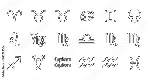 Zodiac Signs Collection - Astrological Symbols and Celestial Representations.