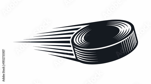 Hockey Puck in Motion Vector Illustration | Black and White Speed Lines Hockey Puck Vector Clipart | Dynamic Ice Hockey Equipment Graphic Design Assets for Logos