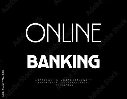 Vector Trendy icon Online Banking. Classic White Font. Modern Uppercase Alphabet Letters and Numbers