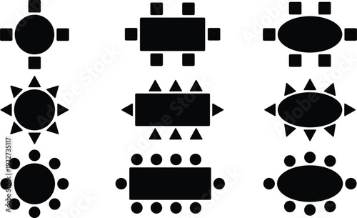 Abstract geometric shapes icons set, decorative circular and rectangular symbols collection isolated for logo design, pattern creation, modern graphics and branding elements