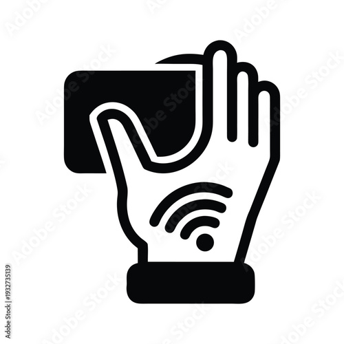 Minimalist Black and White Hand Icon with No Signal Symbol isolated on White Background