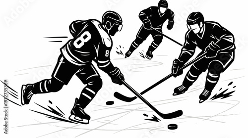 Dynamic Ice Hockey Vector Silhouettes and Illustrations | Black and White Hockey Vector Players, Goalie, Skating, Shooting, Celebrating, Victory Emblem, Sports Clipart Design Assets