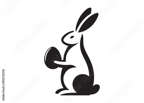 easter bunny egg logo silhouette vector, easter eggs silhouette vector illustration, easter bunny silhouette  egg logo, animals easter bunny with egg logo silhouette design on white background