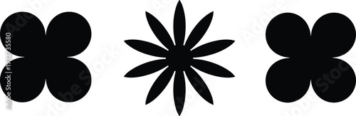 Simple flower icons set, abstract floral shapes collection, minimal botanical symbols isolated for logo design, decoration, pattern creation and modern graphic elements