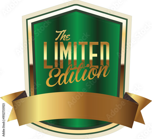 A green and gold badge with a ribbon