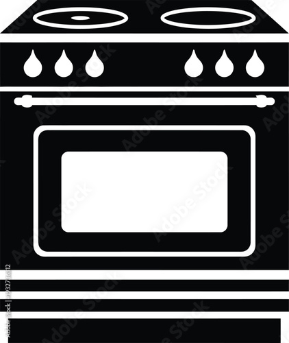 A black and white illustration of a modern electric stove with oven