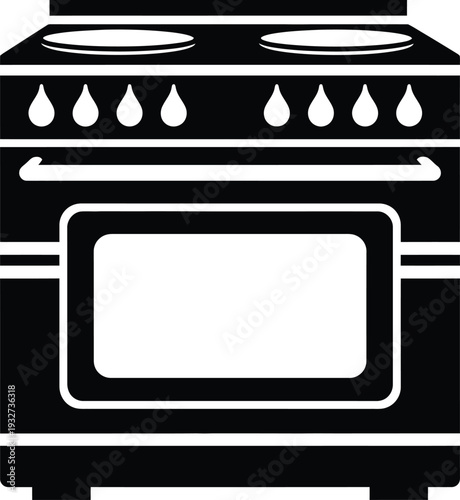 A black and white illustration of a standard electric stove and oven kitchen appliance