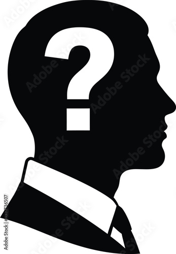 A silhouette of a man's head with a question mark