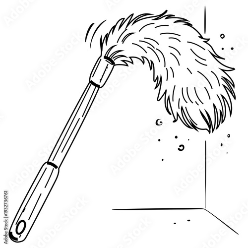 Feather Duster Line Drawing Illustrating Home Maintenance and Dusting Process