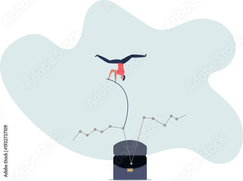 Overcome or get pass stock market down or crypto currency market drop, investment risk challenge or market volatility concept.person's life situation and his activities.