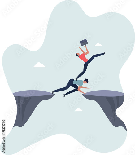 Selfish employee take advantage of other people, supporting boss help other to achieve career success concept.person's life situation and his activities.