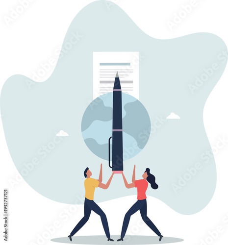 Diplomacy, world agreement or treaty between countries, global partnership, politics or world peace contract signing concept.person's life situation and his activities.
