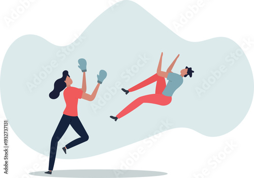 Success businesswoman winning business competition, woman leadership or challenge to overcome or defeat enemy concept.person's life situation and his activities.