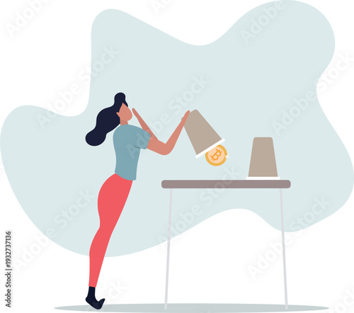 Bitcoin bet, cryptocurrency investment or make profit and rich from BTC gambling game concept.person's life situation and his activities.