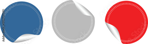 Three colored stickers with peeled off corners